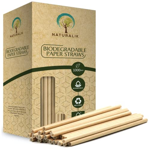 Naturalik 1000-Pack Sturdy Biodegradable Paper Straws Heavy-Duty, Dye-Free, Eco-Friendly Sturdy Paper Straws Bulk Drinking Straws for Smoothies, Restaurants and Party Decorations 7.7 (Brown, 1000pc)