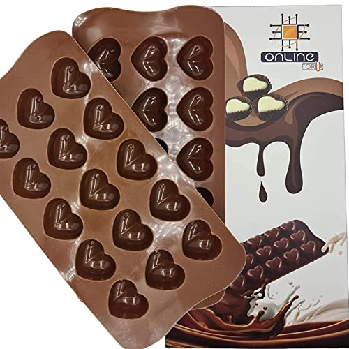 Onlineforu Ltd Heart Silicone Mould – 2pcs 15-Cavity Non-Stick Silicone Mould for Chocolate Jelly Candy Wax Melts – Valentine Day Baking – Heart Shaped Silicone Moulds for Homemade Treats and Gifts