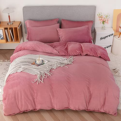 Crystal Velvet Fleece Thermal Flannelette (Pink) warm Duvet Cover Set Quilt Cover and Matching Pillowcases Super Soft Luxury Brushed Flannel Hotel Quality Extra Soft Premium Bedding Linen (Super King)