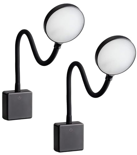 SEBSON LED Steckdosenlampe dimmbar mit Schalter, Schwarz, flexibel - 2er | LED Leuchte für Steckdose mit Schwanenhals - 4W 290lm neutralweiß 4000K - Steckdosenlicht Küche, Leselampe Schlafzimmer