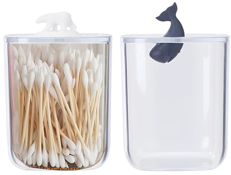 Wenrou 2 Pezzi Contenitori Batuffoli Cotone, Dispenser per Palline di Cotone, Dispenser Cotone Scatola Portaoggetti, per Supporto per Cotton Fioc, Sale da Bagno, Tampone Struccante, Trasparente