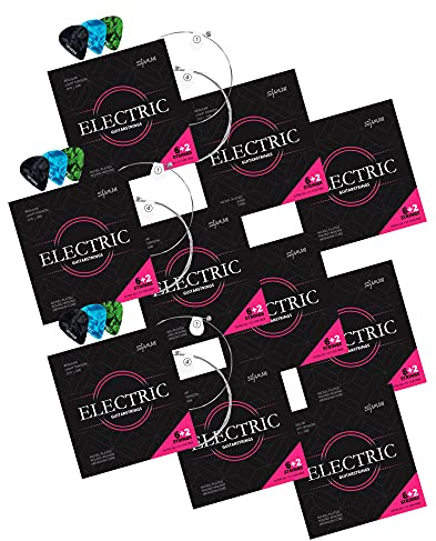 Shaman Electric Saiten für E-Gitarre inkl. 2 Ersatzsaiten und 3 Plektren | Kompletter Saitensatz für E-Gitarre, Custom Light Tension (.010, .013, .017, .026, .036 und .046), Alle Saiten mit Ball End