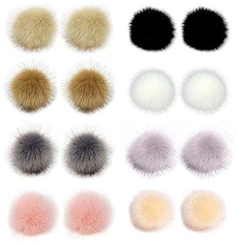 16 Stk Fellbommel Faux Kunstfell Bommel Pompon für Hüte Schuhe Schals 8cm