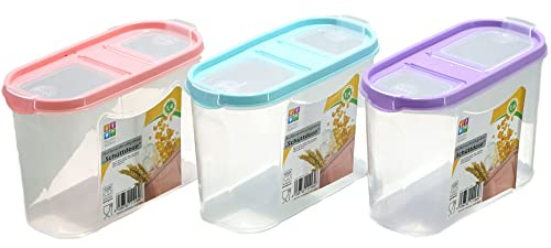 Annastore 3-teiliges Set Schüttdosen - Kunststoff Vorratsdosen luftdicht mit Deckel - Frischhaltedosen - BPA Frei (1,4 L - Bunt)