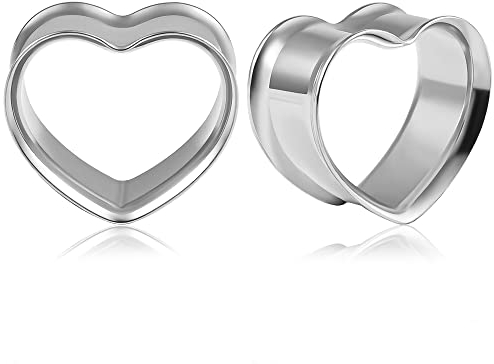 Vankula Ohr Flesh Tunnel Double Flared Plug Herz Edelstahl Ohrpiercing Gestreckte Schmuck für männer damen 10mm(00G) Silber