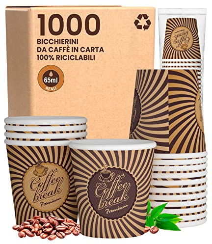 Eurocali 1000 Petits Gobelets en Papier 65ml Mini Gobelets Jetables Biodégradables Écologiques Design VintageCUP - Tasses en Carton Résistant à la Chaleur pour Café Italien