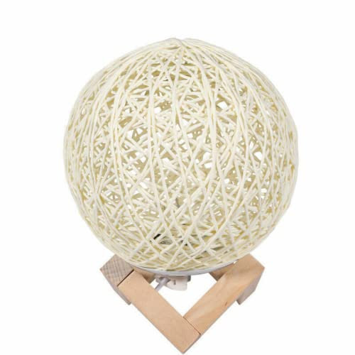 anso Lampada notturna a LED con sfera in rattan, da tavolo, scrivania, comodino, con base, per casa, camera da letto, multicolore (beige)