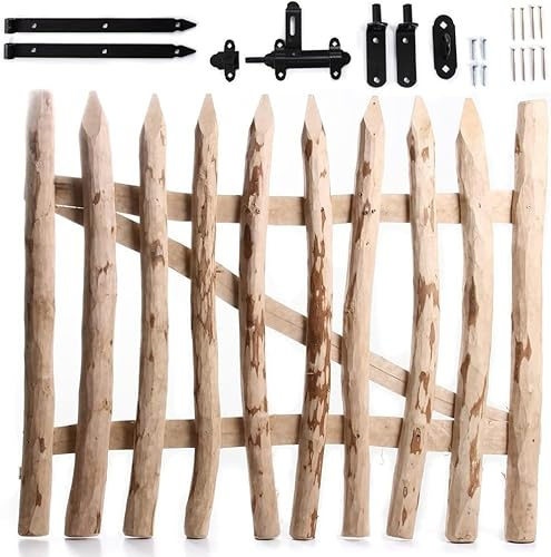 BirnePower Gartentor aus Haselnussholz 100x100cm – Holztor Zauntor für Staketenzaun inkl. Beschläge & Scharniere – Natur Pforte Gartentür 5-8cm Lattenabstand