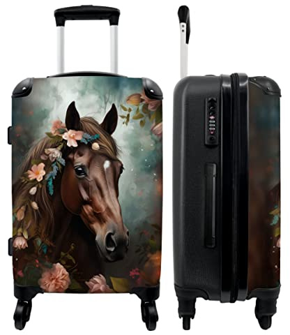 NoBoringSuitcases.com® Koffer groß Trolley Rollkoffer Reisekoffer mit 4 Rollen Fotokoffer - Pferd - Natur - Blumen - Tiere - Wald - 67x43x25cm - 90 Liter
