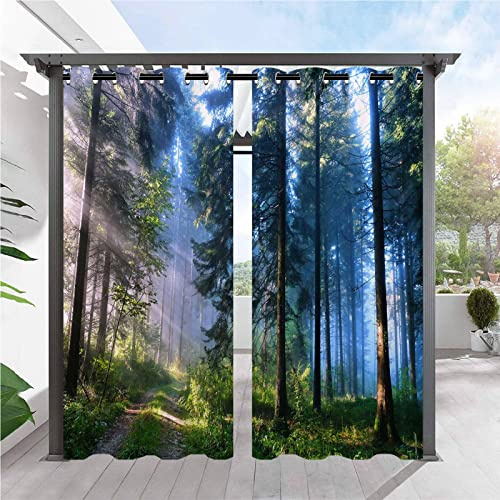 ANHOPE Natur Landschaft Nebel Wald Baum Outdoor Vorhänge mit Ösen Oben Wasserdicht Wetterfest Aussen Gardinen für Balkon Terrasse Garten Pergola Pavillon Außen Vorhang 2er Set B132 x H214 cm