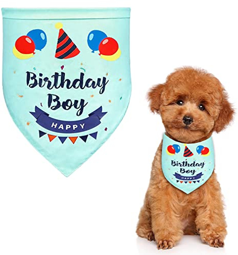 Hunde-Geburtstags-Bandana, Hunde-Bandana für Geburtstage, dreieckiger Schal für Jungen, Hunde, Haustiere, Geburtstagsparty-Zubehör, Happy Birthday-Bandana für kleine, mittelgroße Jungen (blau-grün)