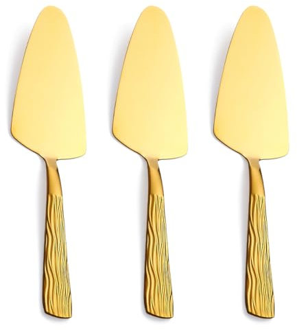 Seeshine Gold Cake Server, 9.3-inch Stainless Steel Pie Server, Pizza Server of 3, Pie Server Spatula, Cake and Pie Servers, Dishwasher Safe