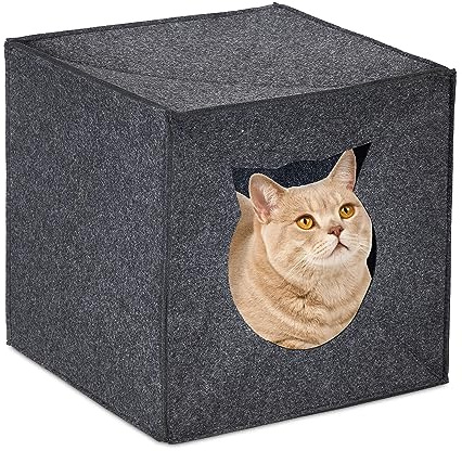 Relaxdays Casetta Gatti in Feltro, Cuccia Gattini, Cani Piccoli, 33x33x33 cm, Pieghevole, Casa Animali Domestici, Grigio