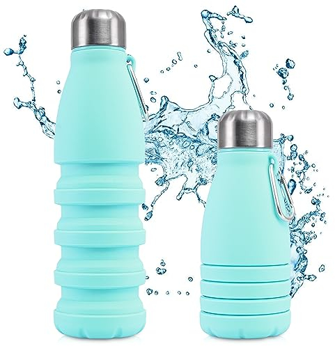 Perfekto24 Faltbare Trinkflasche - BPA-frei, Auslaufsicher - Hochwertiges Silikon - Ideales Festival Zubehör und praktischer Outdoor-Begleiter mit Karabiner (Türkis)