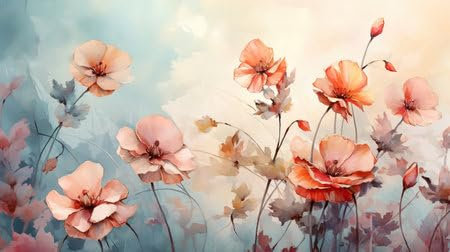adrium Holz-Bild 130 x 70 cm: Blumen im Aquarellstil, gezeichnet auf einem strukturierten Hintergrund in Pastellfarben. Generative KI (210062380)