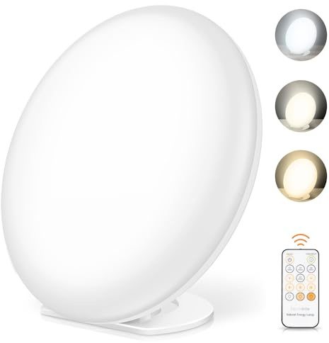 Auriox Tageslichtlampe, 12000 Lux Lichttherapielampe mit Memoryfunktion, 3 Lichtfarben, 4 Timer-Einstellungen, 5 einstellbare Lichtintensität, UV-freie Sonnenlicht Lampe für Hause/Büro