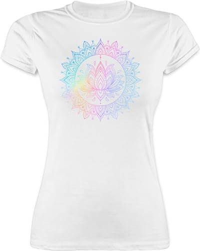 Shirt Damen - Yoga - Mandala Lotusblume I Spirituelle Meditation I Pilates Lotus Entspannung - M - Weiß - t-Shirt Yoga-Shirts Joga Wellness Tshirt Shirts Geschenke spirituell t yogashirts für Fans
