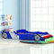 KOIECETA Kinderbett mit LED Rennwagen-Design 90x200cm Autobett Jugendbett (Blau)