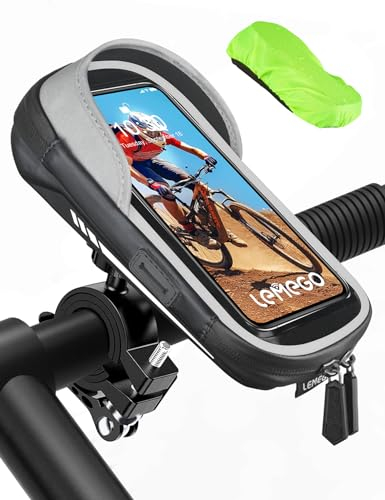 LEMEGO Handyhalterung Fahrrad Wasserdicht Handyhalter Motorrad Handy Halterung 360°Drehbarem Lenkertasche für 4.7-7 Zoll Smartphone mit Regenhaube und Reflektierend Fahrrad