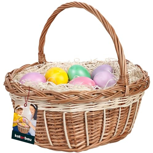 KOTARBAU® Panier de Courses en Osier Rond Brun Naturel 275 x 310 mm avec Anse tressé en Osier pour Les achats et pour Pique-Nique | Panier de Pâques décoratif