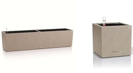 Lechuza BALCONERA Stone 80 sandbeige 15661 & Canto Stone 14 hochwertiger Kräuterwürfel mit Stick-Bewässerungssystem, sandbeige