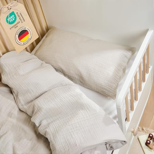 Laleni Parure de lit Enfant 100x135 cm en Coton | Mousseline Parure de lit Enfant 100 x 135 cm + taie d'oreiller 40x60 cm | Oeko-TEX certifié Linge de lit Gris | Mousseline Set de Linge de lit Enfant