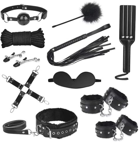 11er BDSM Bondage Set Fesseln Sexspielzeug für Paare,Handschellen Choker Augenmaske Peitsche Flogger Nippelklemmen Knebel,BDSM Spielzeug Fesseln Sex Set,BDSMs Sexspielzeug für Paare Extrem Sex