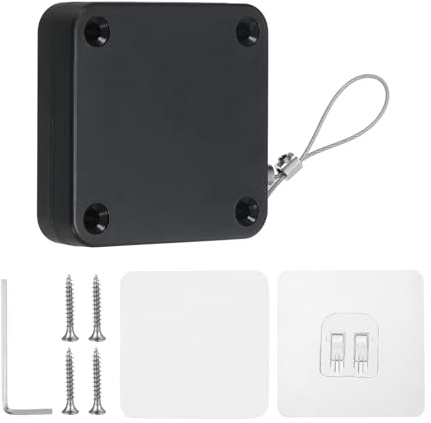 PATIKIL Cierrapuertas Automático sin Perforaciones de 1000G para Puertas Correderas, Cierrapuertas Multifuncional con Cordón de Acero para Dormitorio, Baño, Estudio, Color Negro