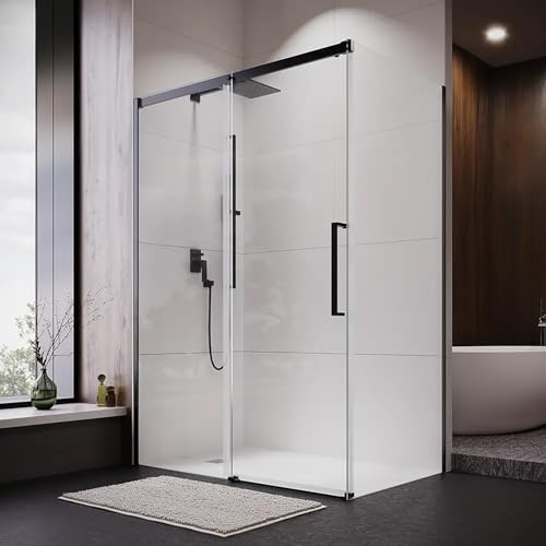 Box Doccia Angolare 70x130 cm Apertura Scorrevole Vetro Temperato 8mm Anticalcare Installazione Reversibile Profili In Alluminio Nero Opaco