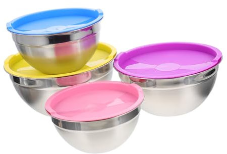 Cabilock 4 Pezzi in Acciaio Inox Ciotole Di Stoccaggio Per Mescolare Coperchi Versatili Ciotole Per Insalata S Ciotole Coperchi Ermetici Set Cucina Per La Casa Stoviglie