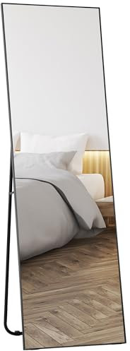 HOMCOM Grand Miroir Pleine Longueur rectangulaire, 50 x 160 cm - Miroir sur Pied, Mural ou pocé Contre Mur - pour Chambre à Coucher, Salon et Dressing, Noir
