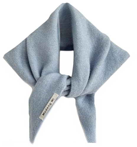 ThiCc Knitted Triangle Scarf for Women - Y2k Pure Color Wool Blend Shawl Warm Neck Warmer Headscarf Neck Cover High-End Aesthetic Cozy Scarf for Fall Winter Cottagecore Accessories (Light Blue)