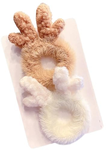 SkyPOOU 2 x Plüsch-Haargummi, Weihnachts-Haarringe, Tierohr-Haargummis, Cosplay-Kostüm, Winter-Haarband für Damen und Mädchen. Geweih