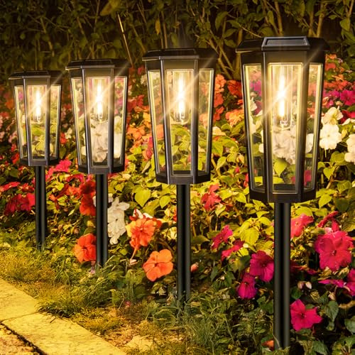 4 lámparas solares para jardín exterior, IP65, resistentes al agua, luces solares LED decorativas, dos niveles de regulación de la luz para aceras, balcones, césped, terrazas e iluminación de caminos