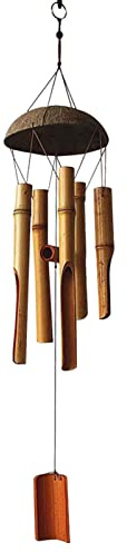 Bambuswindspiel, 5 Röhren Bambus Kokosnussschale Wind Chimes Wind Glockenrohre Holz Wind Glockenspiele mit Bambuswind -Glockenspiel für Innenhof und Gartendekoration (Bambus)