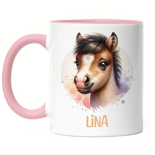 Kiddle-Design Kindertasse mit Namen Personalisiert, Personalisierte Tasse Kinder mit Waschbär, Namenstasse Waschbärtasse, Kinderbecher als Geschenk zur Taufe, Geburt Weihnachten - Emaille Tasse