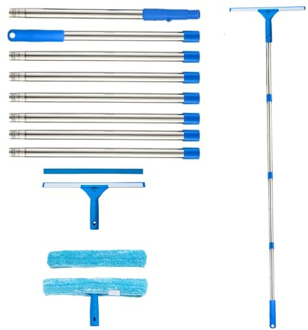 Window Cleaner with 2.8m Long-Handled Rod, Expandable Glass Scraper Clean | with Replaceable Cloth and Scraper, Window Cleaning Scrubber for Home Car Window Glass