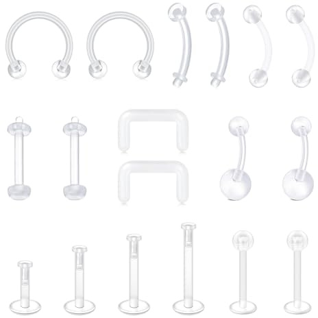 D.Bella Clear Piercing Retainer Set Bioflex Clear Nose Lip Labret Stud Septum Hoop Eyebrow Tongue Belly Button Piercing Ear Ear Earring Cartilage Plastic Industrial Retainer
