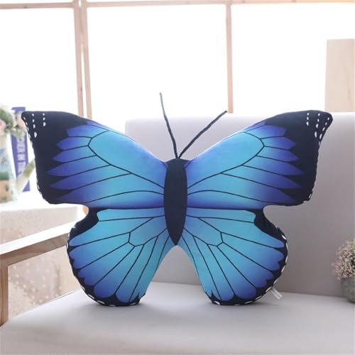 Bonito cojín de mariposa realista con forma de mariposa, peluche, cojín de peluche, regalo relleno para niños y adultos (40 x 30 cm), color azul