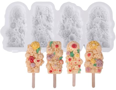 Juego de moldes de silicona para helados con palo desmontable, 4 compartimentos, bandeja para hacer paletas caseras, moldes de silicona