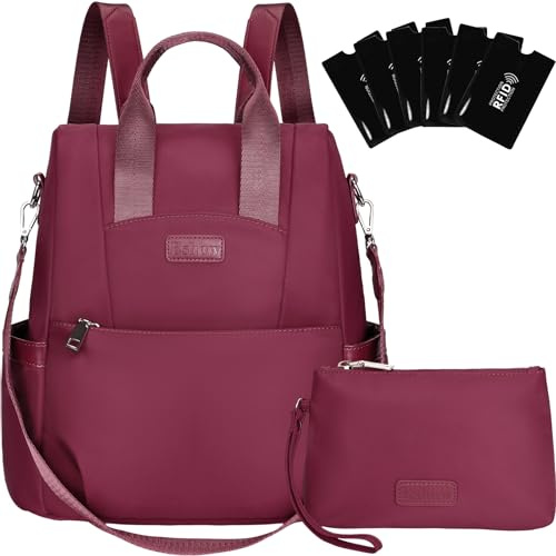 Eshow Mochila Mujer Antirrobo con Protección RFID, Bolso Casual con Correa Ajustable y Neceser Pequeño, Bandolera Multifuncional para Trabajo Viaje Escuela Compras y Universidad