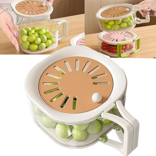 2in-1 Draining and Preservation Basket, 2025 New Multifunctional Fruit and Vegetable Washing Bowl with Strainer, Fruit Washer Drainer Container Set with Lid and Handle Kitchen Gadgets (Brown)