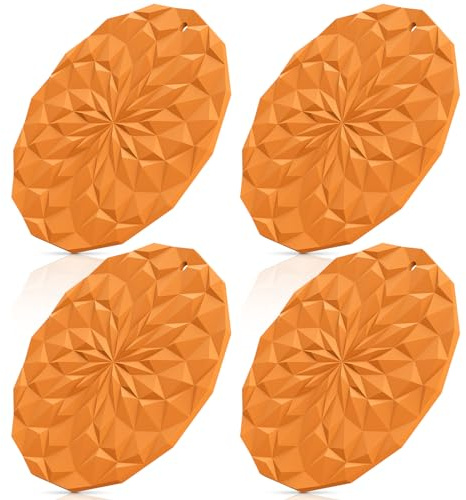 STLIAN Silikon-Untersetzer, 4 Stück, Topflappen, 18,8 cm, verdickte heiße Pads für heiße Töpfe, Pfannen und Geschirr, hitzebeständiger Silikon-Untersetzer für Tisch und Arbeitsplatte, Orange