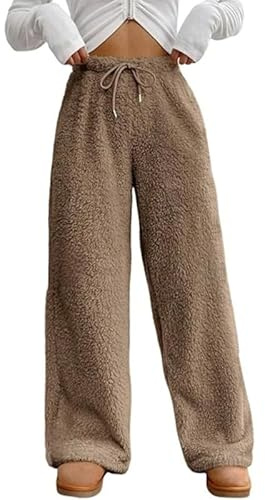 Funnyrap Winterhose Damen Teddyhose Fleecehose Warm Plüsch Hose Jogginghose Lang Pyjamahose Fleece Kuschelhose Thermohose Einfarbige Yogahose Bequem Schlafanzughose Loungewear Freizeithose Hausanzug