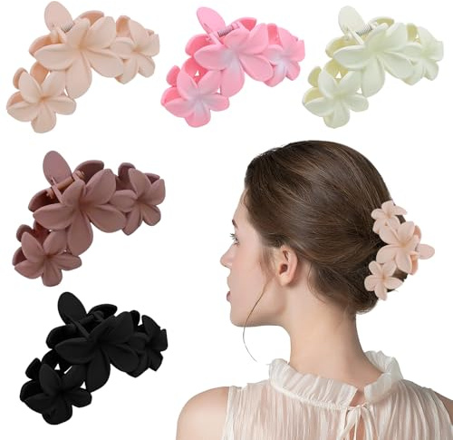 5 Piezas Pinza Flor Pelo, Hawaiana Antideslizante Pinza Pelo Flor, Multicolor Elegante Pinzas Pelos para Cabello Grueso, Pinzas para el Pelo para Mujeres y Niñas