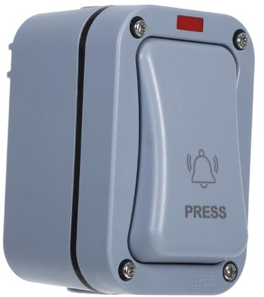 Rectangular Pulsador Abs con Luz Indicadora de Timbre Exterior | Interruptor Estanco para Lluvia, Montaje en Pared, Uso en Zonas Húmedas y Exterior