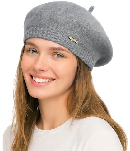 Yanmucy Baskenmütze für Damen und Mädchen, flauschig, gestrickt, französische Baskenmütze, warm, klassische Beanie-Mütze, Kappe für Damen und Herren, Winter, Herbst