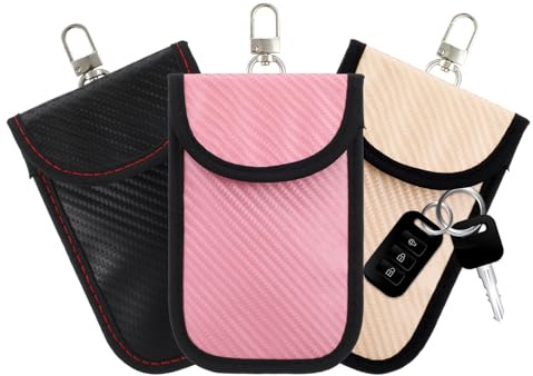 Yuanchu 3 Pack Faraday Pouches for Car Keys, Car Key Signal Blocker Bag Anti-Theft RFID Blocking Key Fob Protector for Keyless Entry Car Security