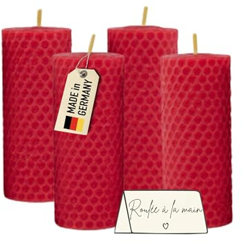 Wachsmann Velas de Pascua, juego de 4 unidades, 100% cera de abeja, enrolladas a mano, fabricadas en Alemania, velas de cera de abejas, velas de miel con 6 horas de combustión