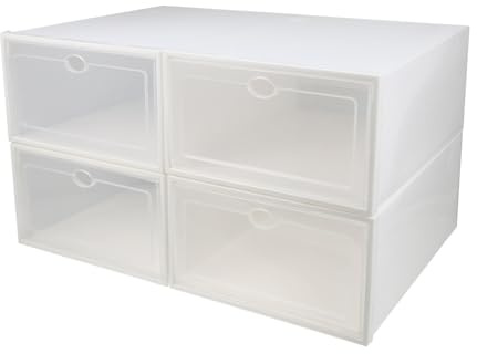 HEALSOPTHY 4 Stück Schuhaufbewahrungsboxen aus Verdicktem Kunststoff mit Rundem Loch Transparentem Deckel und Wasserdichtem Stapelbarem Design für Platzsparende Schuhaufbewahrung zu Hause